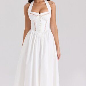 House of CB Emilia white cotton halter neck midi dress